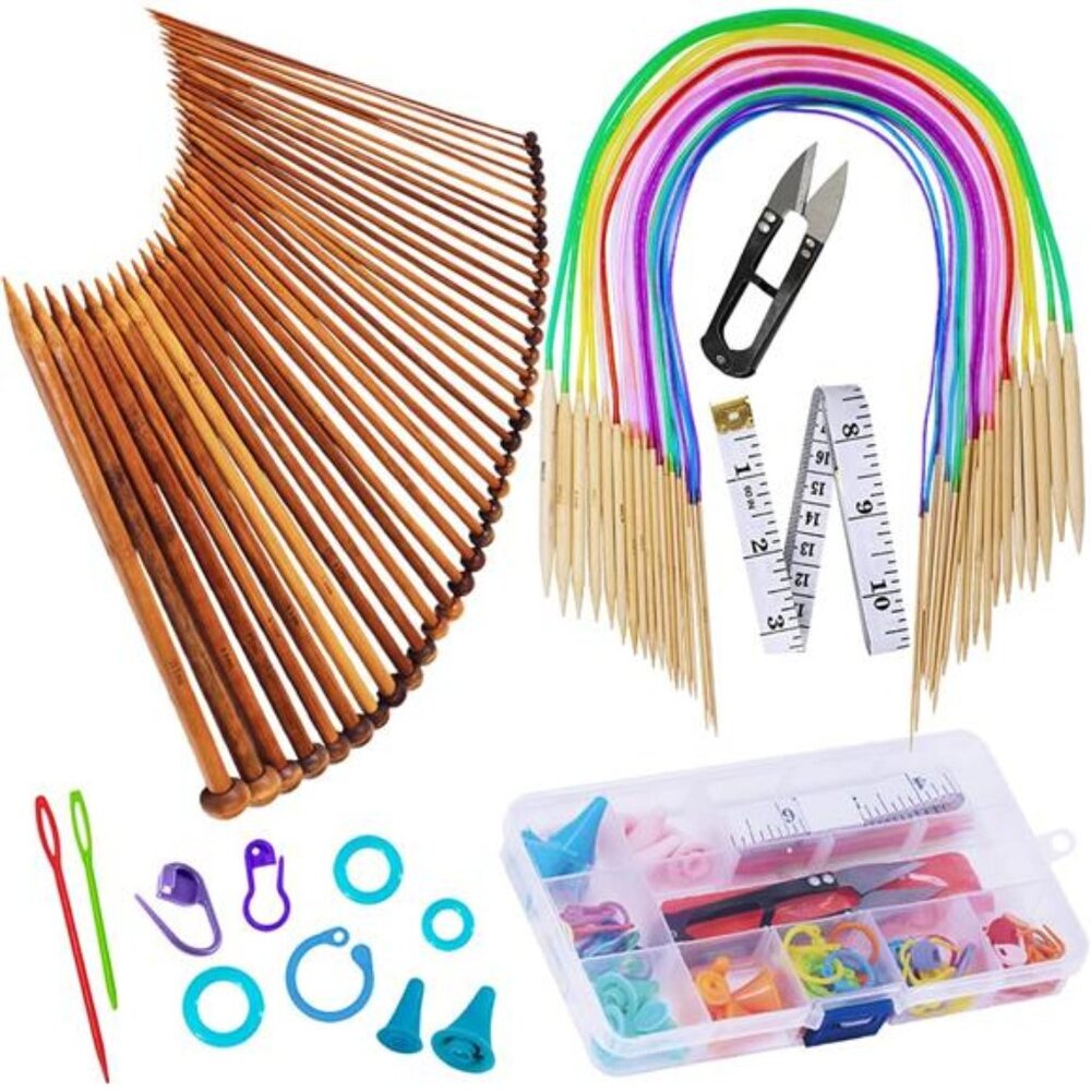 Bamboo Knitting Needles Set, 18 Pairs Circular(31.5”) Wooden Knitting